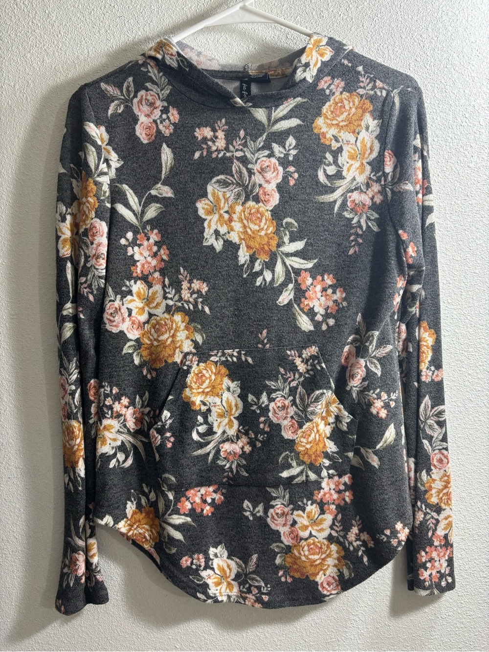 Dark Gray Floral Women’s Size Small Hooded Sweater